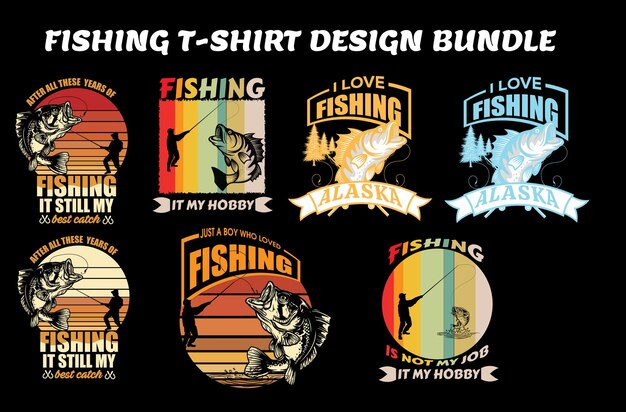 Vector fishing tshirt design bundle