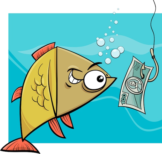 fishing with money cartoon illustration