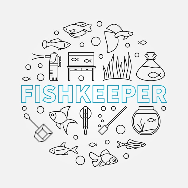 Fishkeeper vector round modern illustration in thin line style