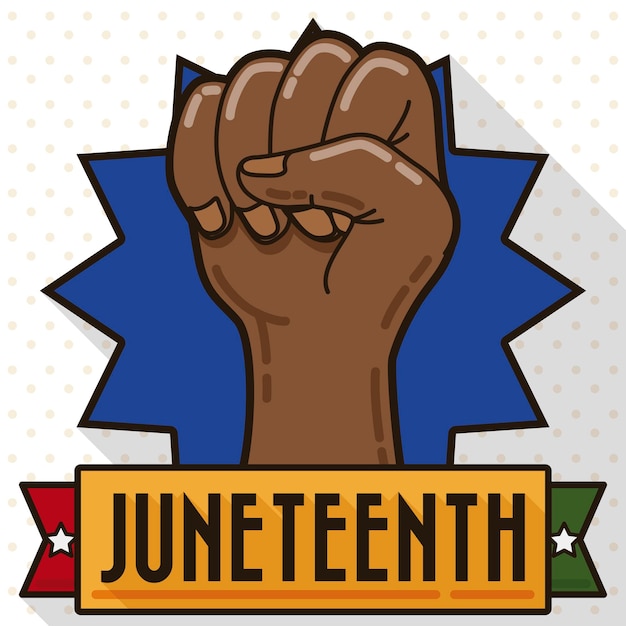 Fist high up and ribbon ready to celebrate Juneteenth