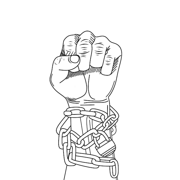 fist line art on chain hand gesture