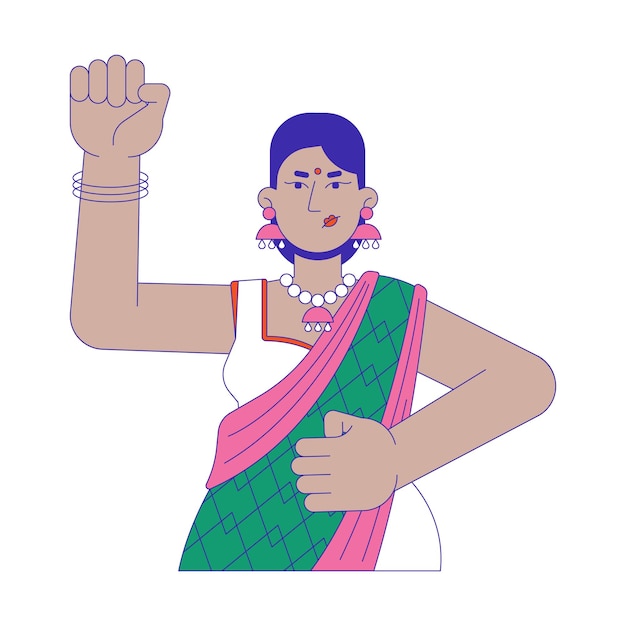 Vector fist up feminist hindu woman 2d cartoon character