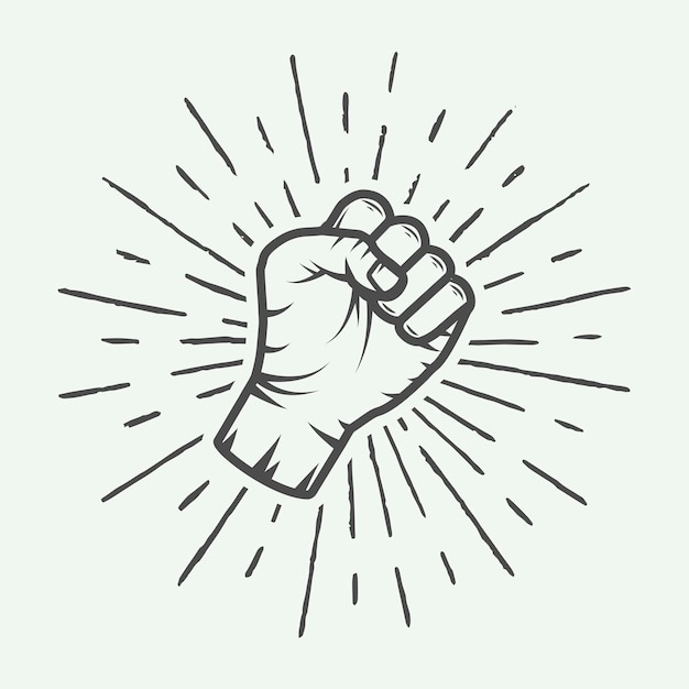 Fist with sunbursts in vintage style Graphic art