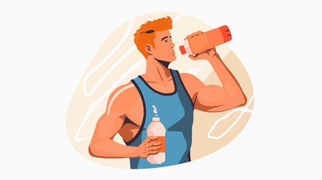 Vector fit man in sports attire hydrating from sports bottle