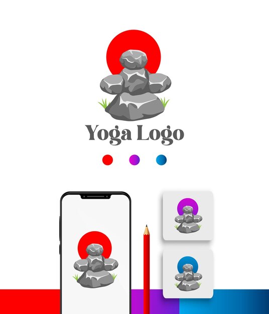 Vector fit yoga rock meditation logo template pack in gradient