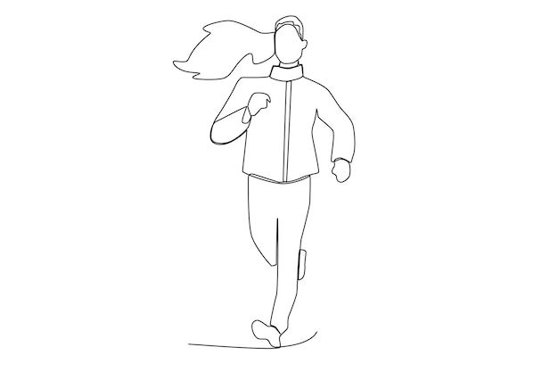 A fit young woman with a ponytail and jacket doing jogging exercise line art