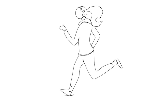 A fit young woman with a ponytail and jacket doing jogging exercises outdoors line art