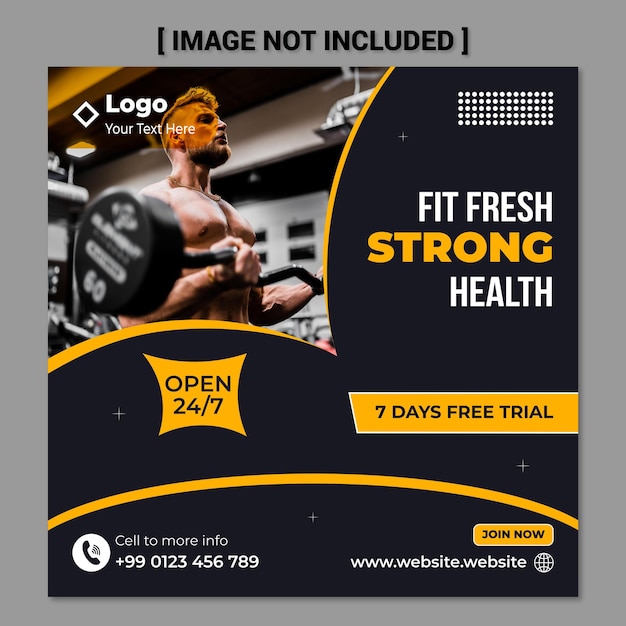 Fitness body gym social media post web banner or square flyer template