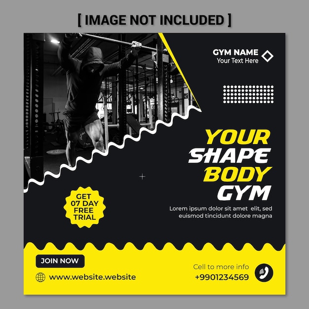 Fitness body gym social media post web banner or square flyer template