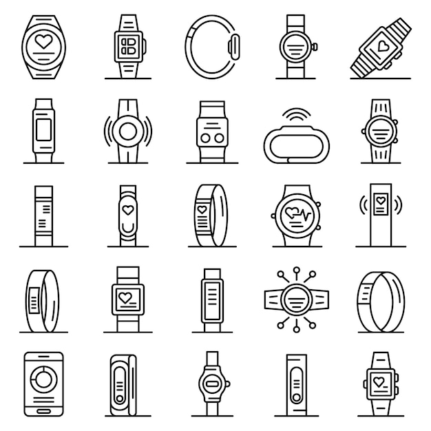 Fitness bracelet icons set, outline style