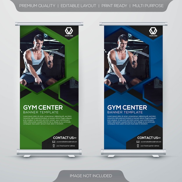 Fitness center stand xbanner rollup template design