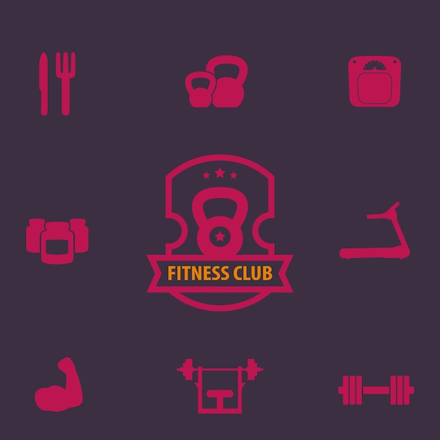 Fitness club gym icons set