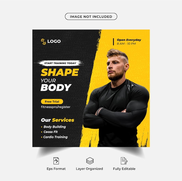 Fitness club instagram post and social media web banner template Premium Vector