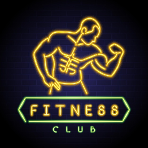 Fitness club symbol design with neon bright style