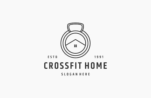 Fitness Company with dumbbell icon Virtual CrossFit and fitness vector line art icon