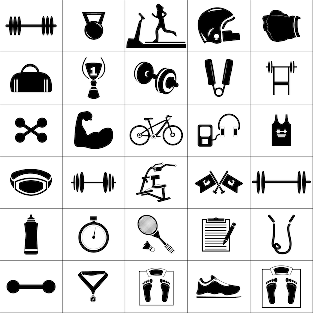 Fitness design elements Equipment for strong slim fitness gym exercise or yoga training vector set