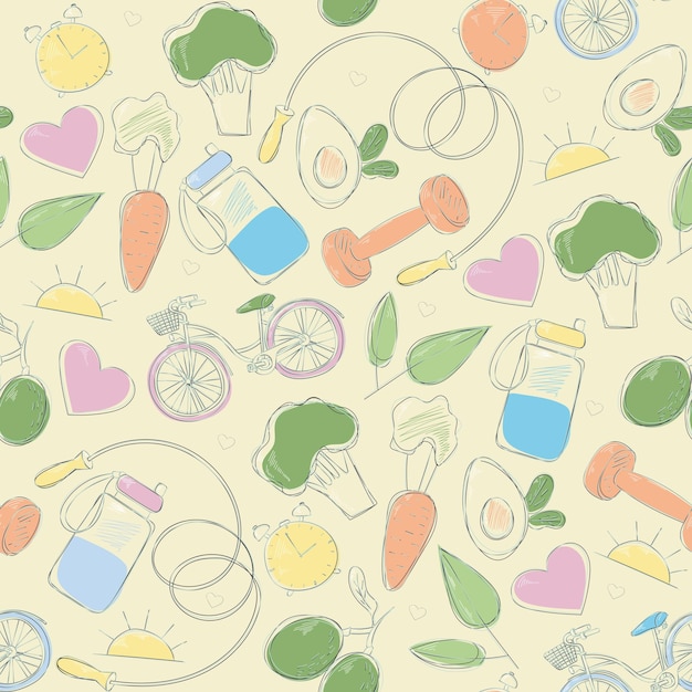 Fitness elements seamless pattern healthy