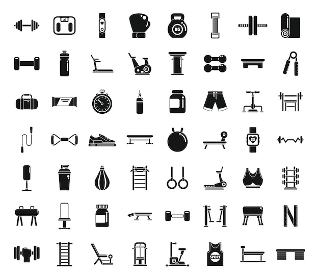 Fitness equipment icons set simple vector Active gym