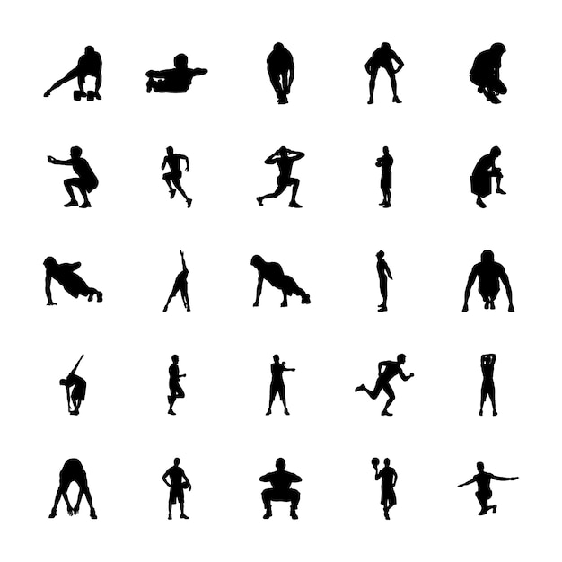 Fitness Exercise Silhouettes Icons Set