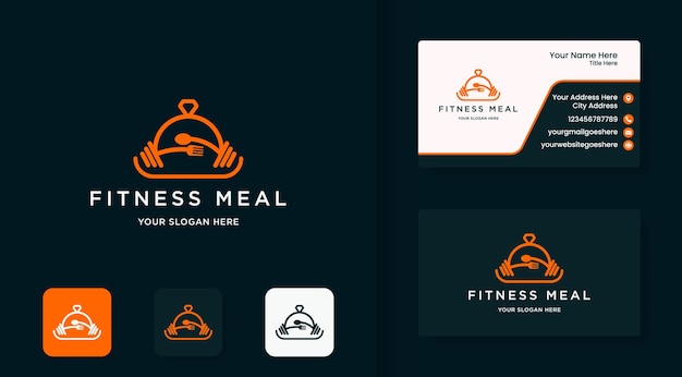 Fitness food menu logo design use line style and business card