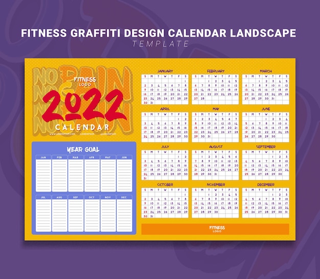 Fitness Graffiti Design Calendar Landscape