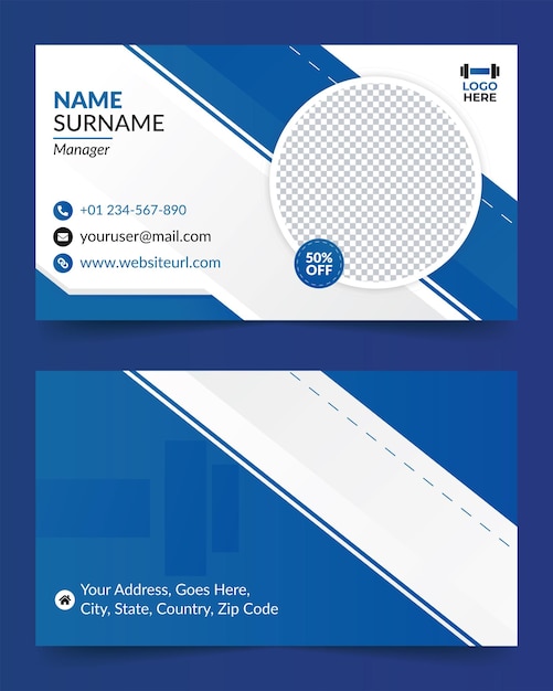 Fitness gym abstract visiting card horizontal front and back business card template