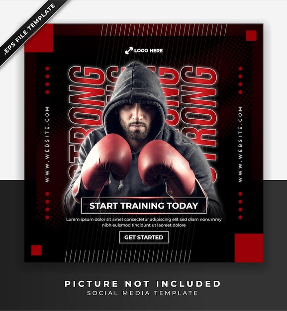 Fitness gym banner or poster social media and post template red black background