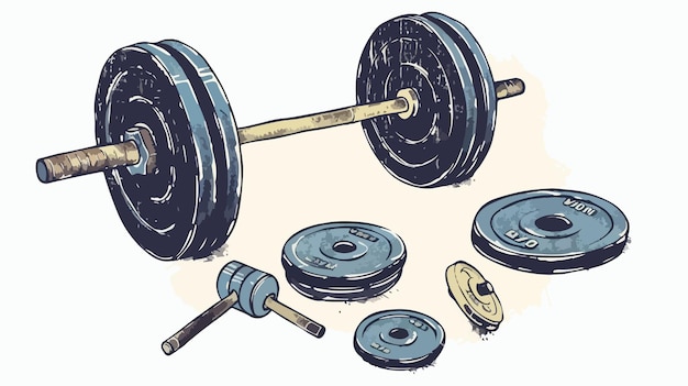 Vector fitness gym curved rod and plates vector illustration handdrawn