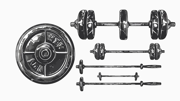 Vector fitness gym curved rod and plates vector illustration handdrawn