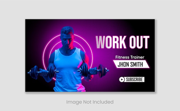 Vector fitness gym customizable video thumbnail and web banner template