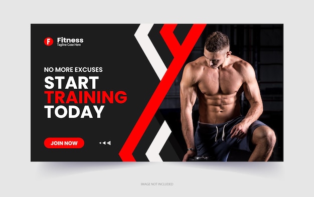 Fitness gym exercise YouTube channel thumbnail and gym web banner template