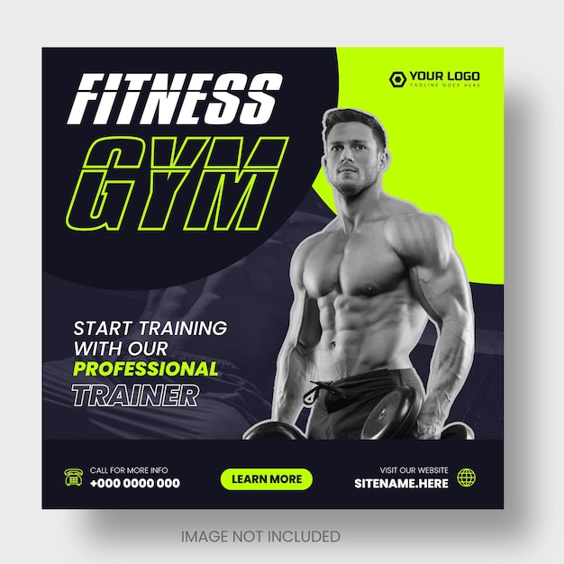 Fitness gym or gym and fitness social media and instagram or facebook post amp web banner design