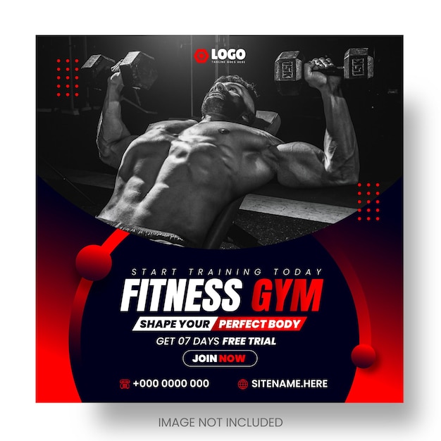 Fitness gym or gym and fitness social media and instagram or facebook post amp web banner design