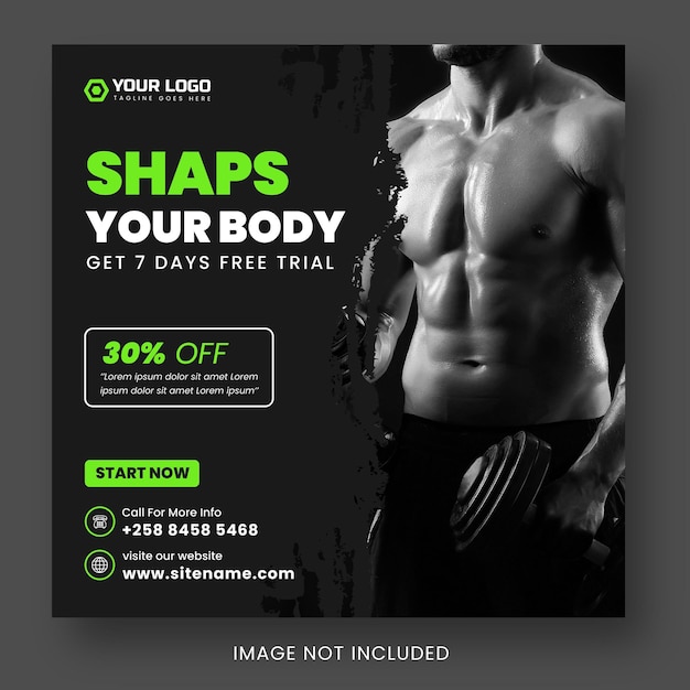 Fitness gym or Gym and fitness social media and Instagram or Facebook post amp web banner design