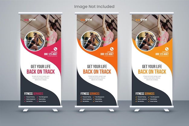 Fitness gym roll up banner X Banner design template