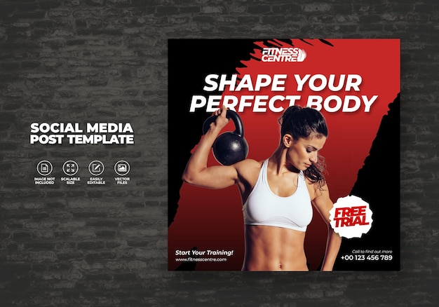 FITNESS OR GYM SOCIAL MEDIA BANNER OR SQUARE SPORT STUDIO FLYER TEMPLATE  