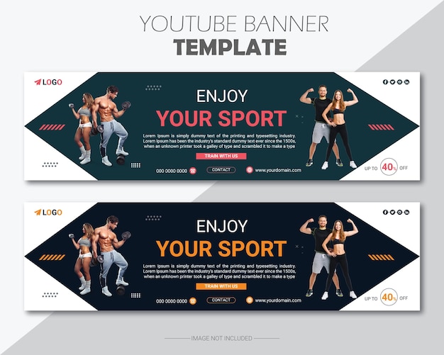 Vector fitness and gym social media banner template design with fitness and sports social media post banner