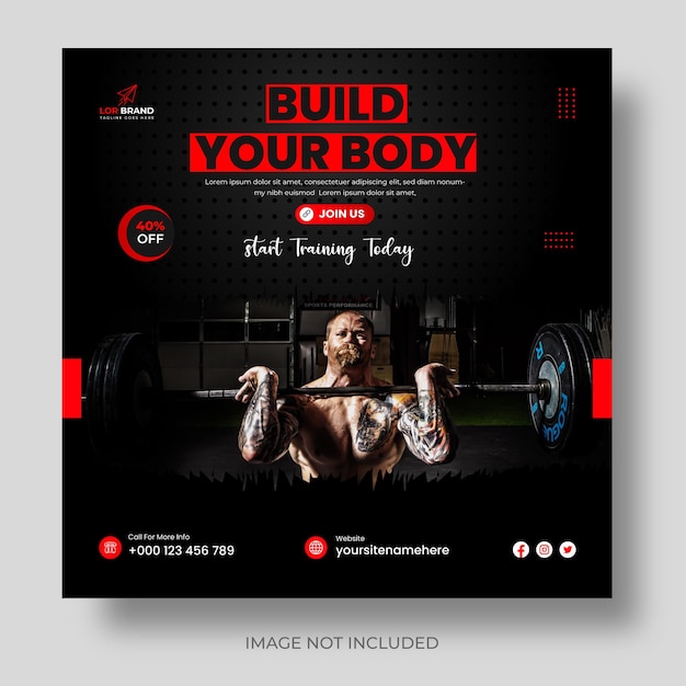 Fitness gym social media post banner template