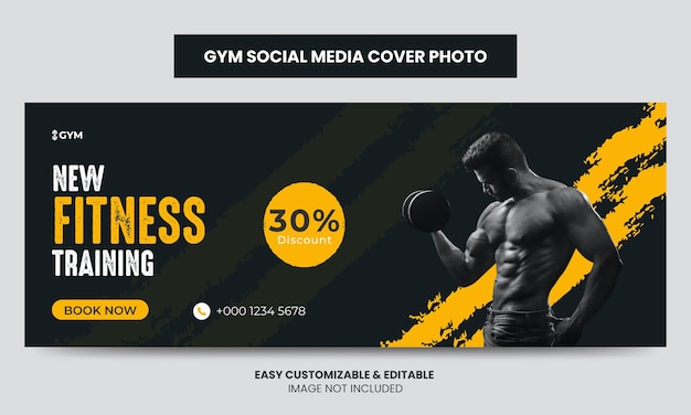 Vector fitness gym training facebook cover photo template gym agency social media timeline web banner