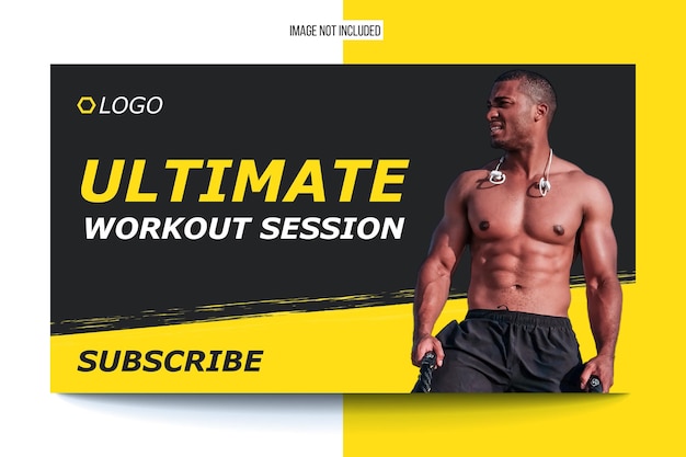 Fitness gym and workout video thumbnail and web banner template editable