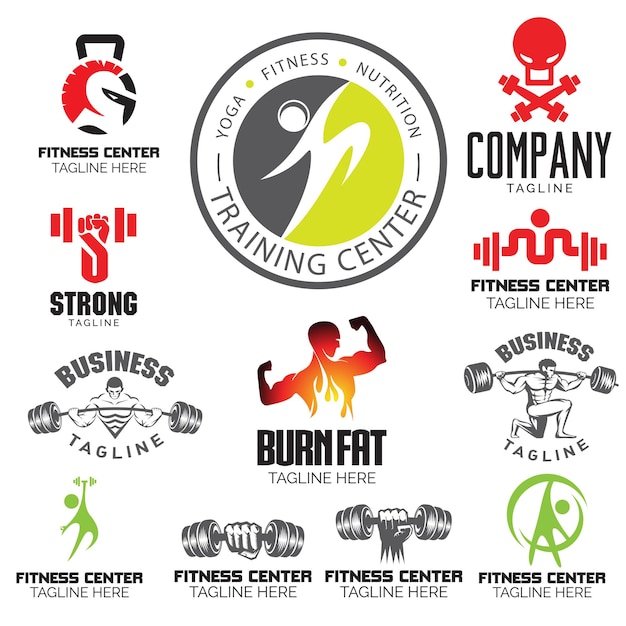 Fitness Gym and Yoga theme logo set