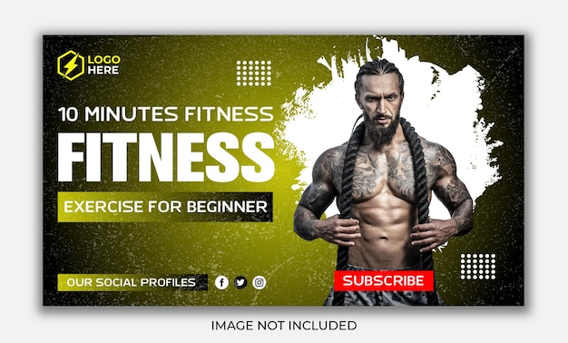 Fitness gym youtube video thumbnail and social media web banner template