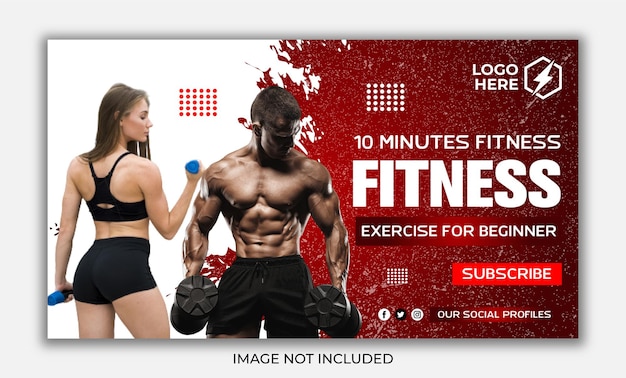 Fitness gym youtube video thumbnail and social media web banner template