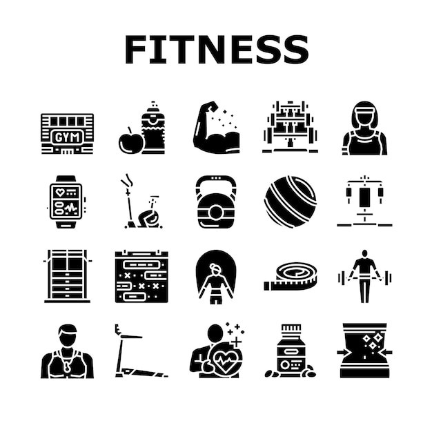 Fitness Health Athlete Training Icons Set Vector