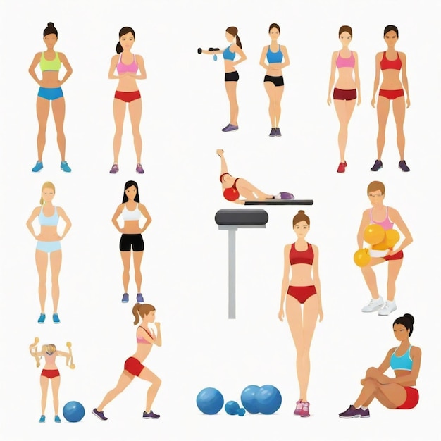 Vector fitness and health vector set white background isolated