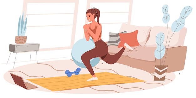 Fitness at home web illustration in flat style