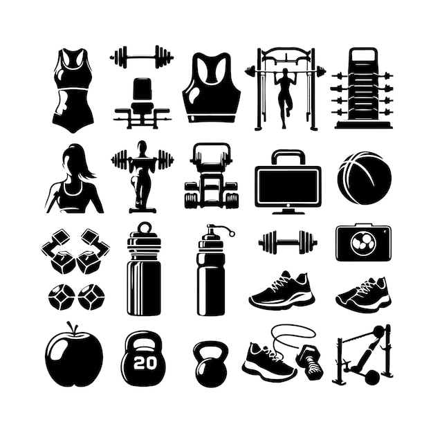 Vector fitness icon pattern with black fitness elements fitness equipment dumbbell for bodybuilding