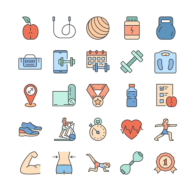 Fitness icons color set