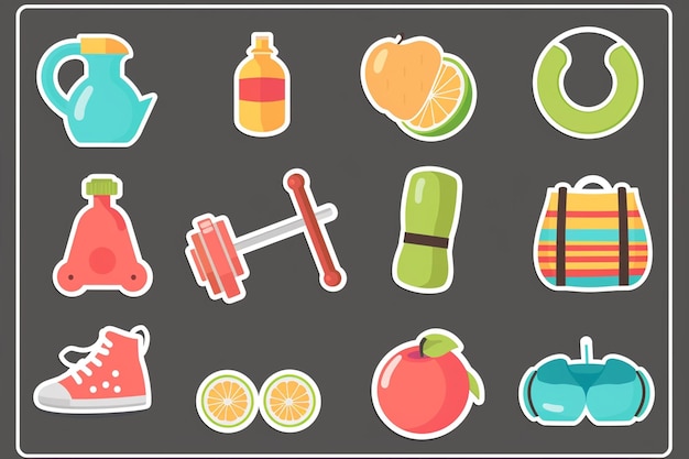 Vector fitness icons sticker design collection