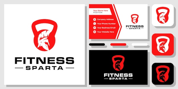 Fitness Kettlebell Spartan Warrior Gym Greek Workout Fit Logo Design with Business Card Template